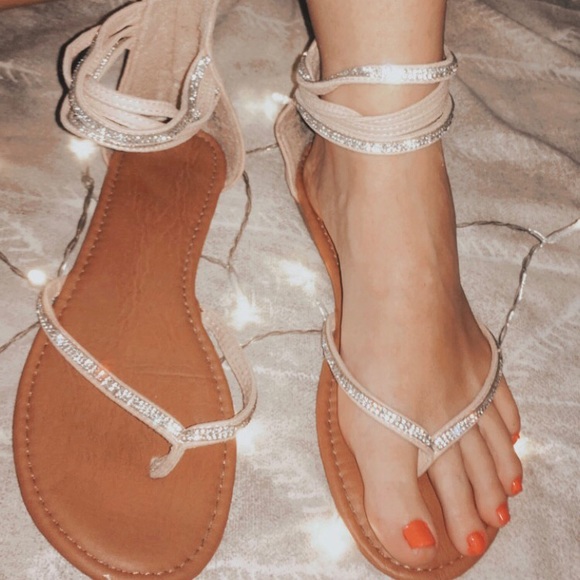 Ardene Shoes - Sparkly Strappy Zip-Up Light Pink Sandals